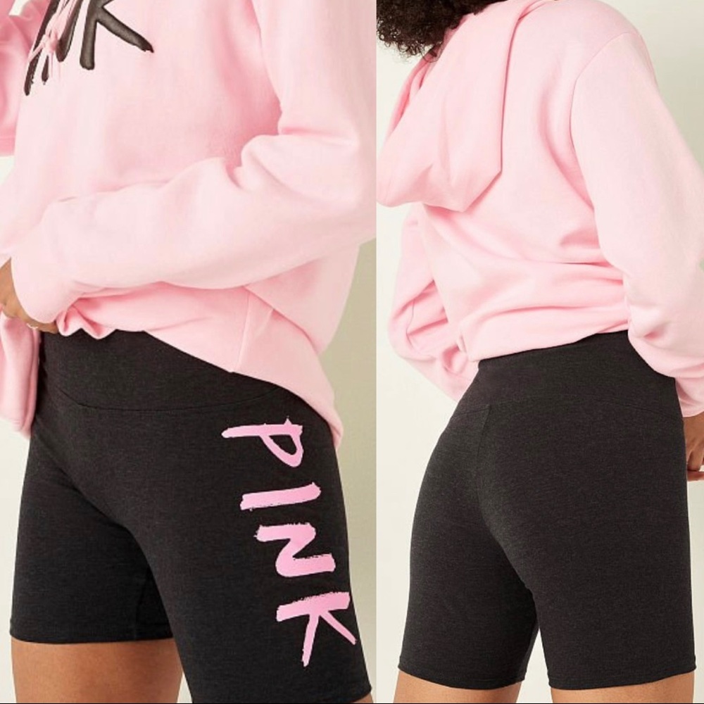PINK Victoria's Secret Black Bike Shorts with Pink Logo